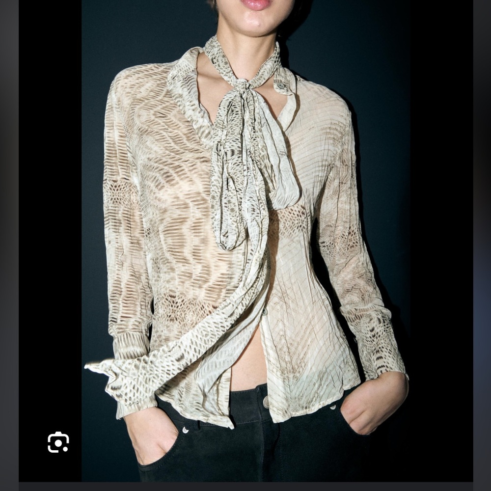 ZARA SNAKE PRINT BLOUSE WITH TIE